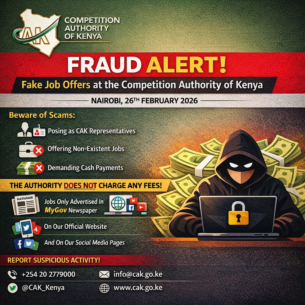 Public Notice Regarding Fraudulent Claims Of Job Opportunities at The Competition Authority Of Kenya